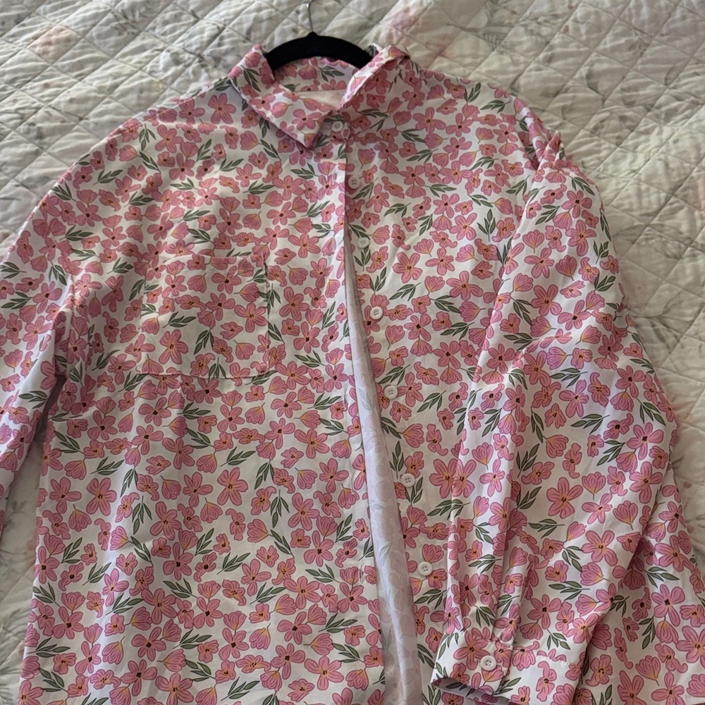 Floral Pink Women's Button Up